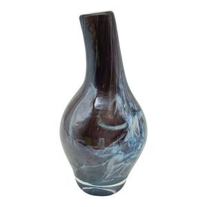 Vtg 7” Brown with white Swirl Design Cased Glass Vase Hand Blown “Murano Style”